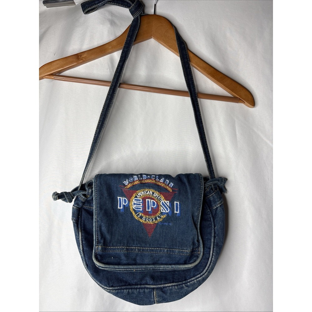 Vtg PEPSI Holiday Fair World Class Denim Jean Jet Bag Purse Soda Pop‎ Retro